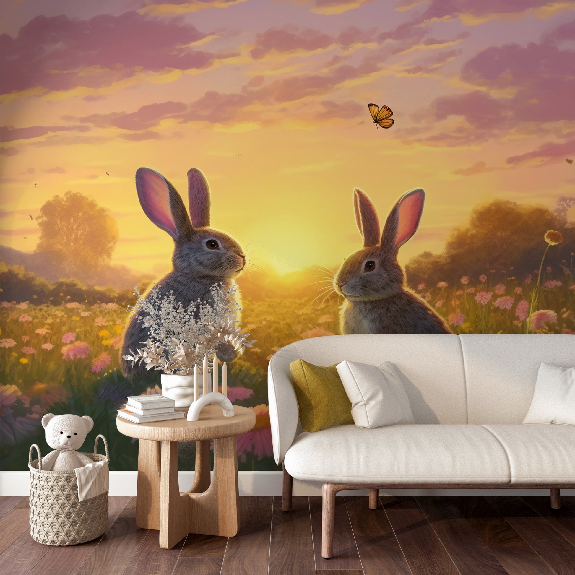 Cute bunnies removable wallpaper for kids' room