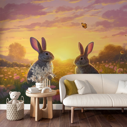 Cute bunnies removable wallpaper for kids' room