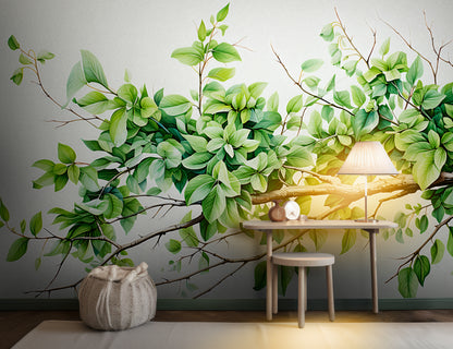 Green Branch Mural for Home Decor