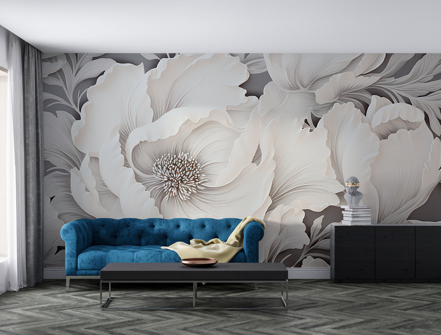 Botanical Beauty: White Peony Wallpaper
