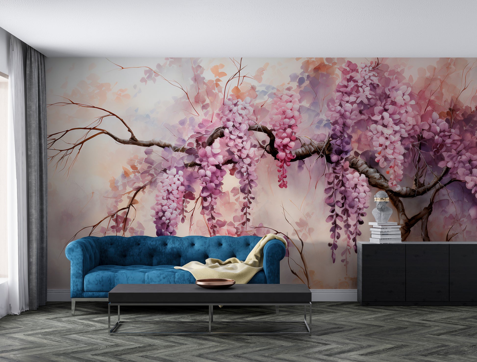 Violet Flowers Mural - Easy and Stunning Wall Decor
