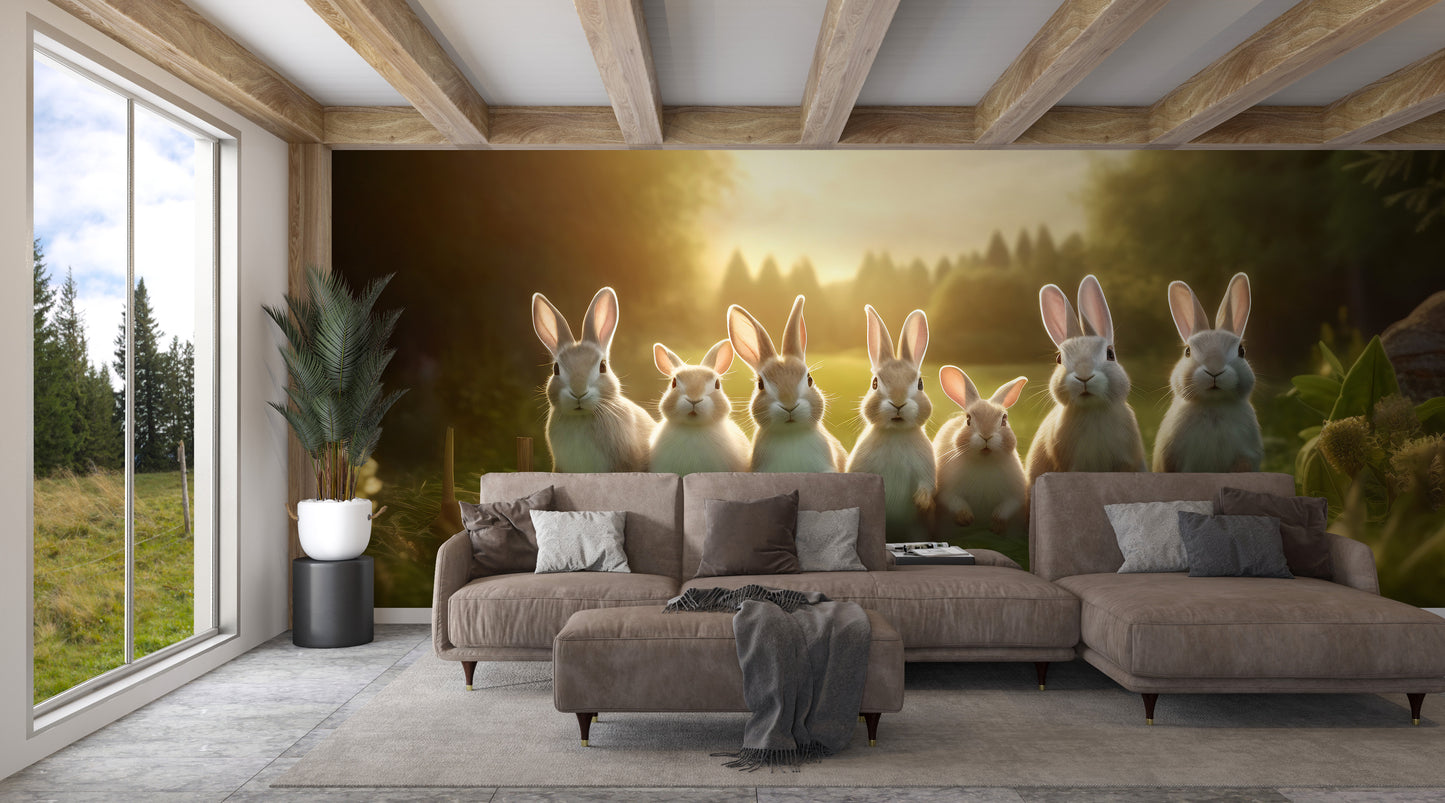 Nursery Room Wall Covering with Adorable Bunnies for Easy Installation