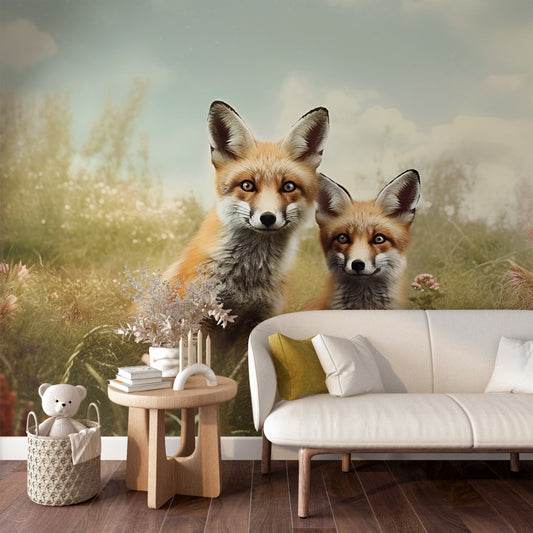 Nursery Foxes Mural for Adorable Animal Wallpaper