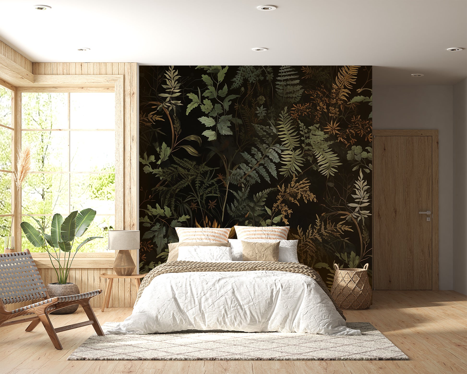 Vintage Dark Wall Covering - Elegant Fern Peel and Stick Mural