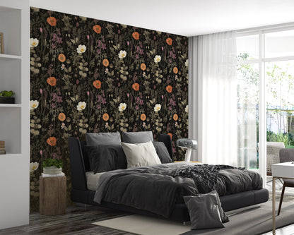 Eco-friendly Dark Botanic Wallpaper - Sustainable Wall Covering