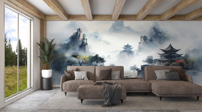 Serene Foggy Mountain Wall Decal