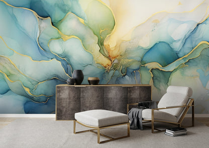PVC-Free Watercolor Abstract Wallpaper for Sustainable Living