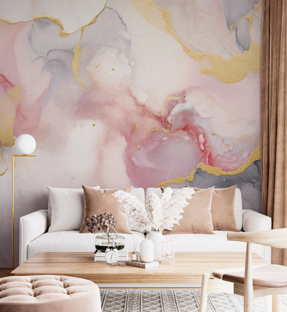 Pink and Gold Marble Mural