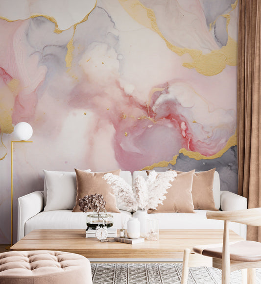 Pink and Gold Marble Mural