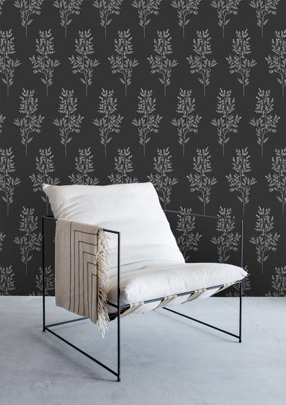 Black floral wallpaper for elegant room decor