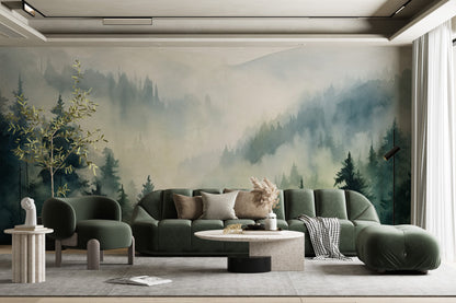 Foggy Forest Wallpaper | Woodland Watercolor Wallpapers by Miami Walls and Decor | Peel & Stick Wallpaper, Removable and Renter Friendly