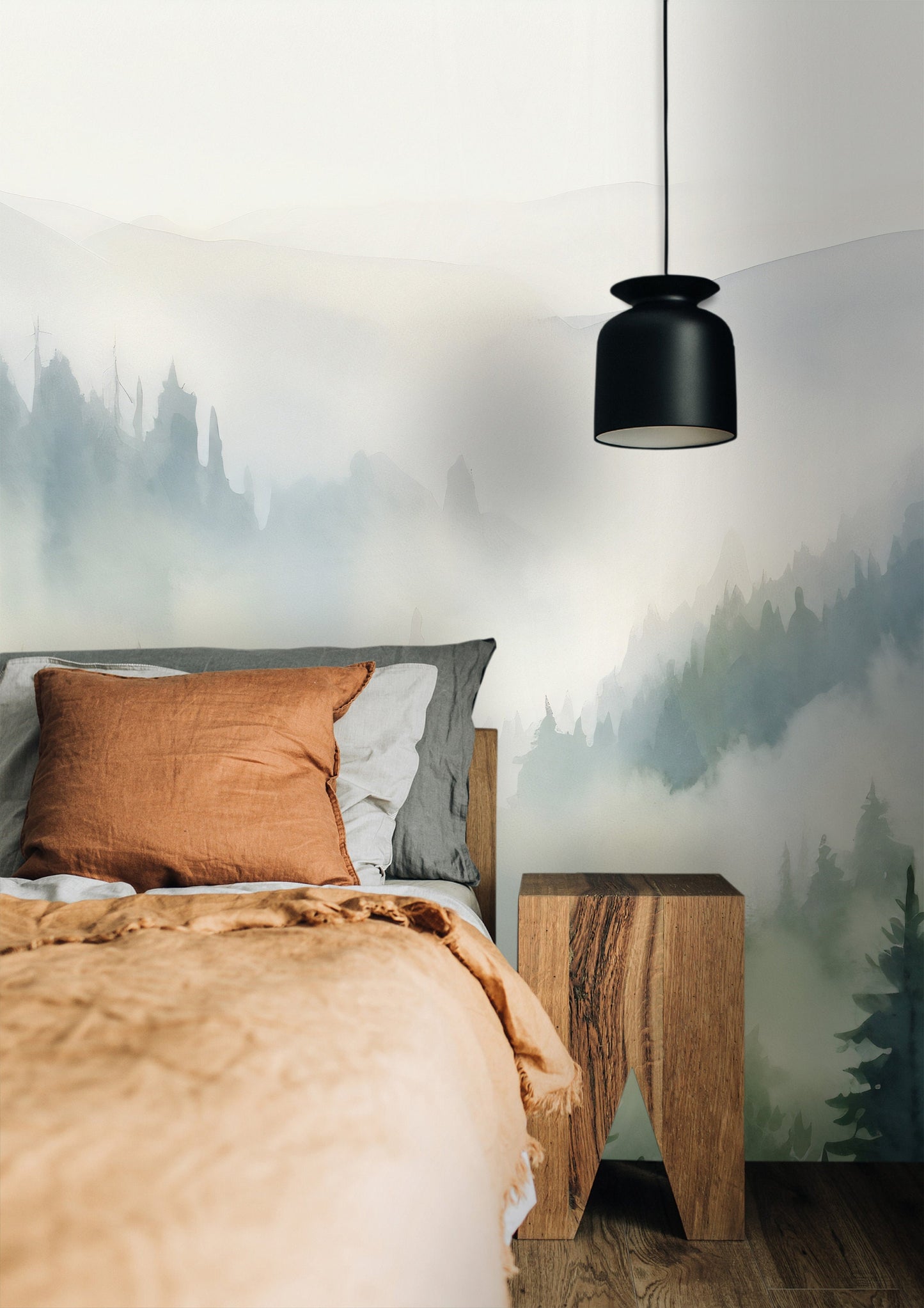 Foggy Forest Wallpaper | Woodland Watercolor Wallpapers by Miami Walls and Decor | Peel & Stick Wallpaper, Removable and Renter Friendly