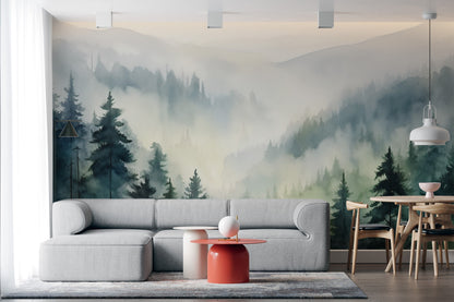 Foggy Forest Wallpaper | Woodland Watercolor Wallpapers by Miami Walls and Decor | Peel & Stick Wallpaper, Removable and Renter Friendly