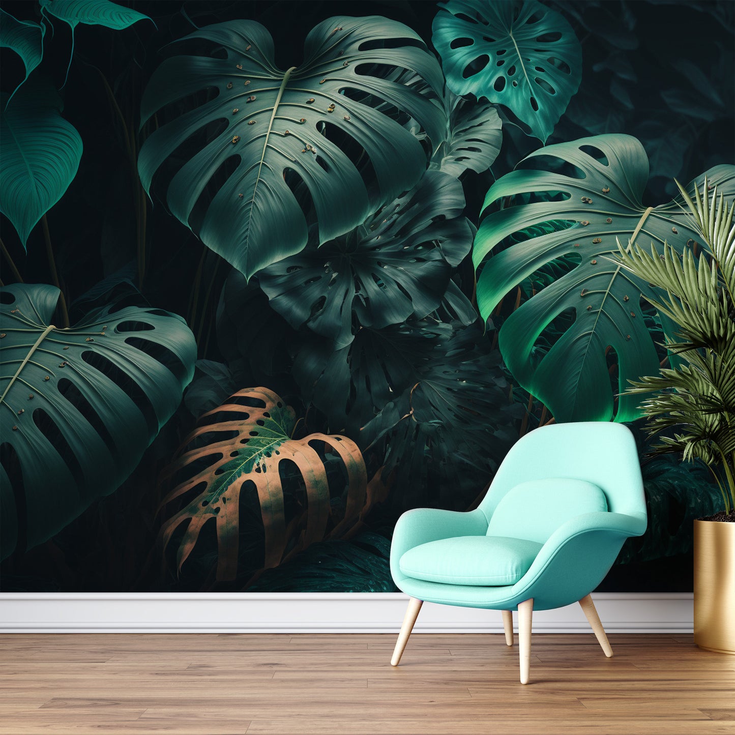 Tropical Wallpaper | Monstera Leaf Mural | Green Jungle Peel & Stick Wallpaper, Removable and Renter Friendly by Miami Walls and Decor