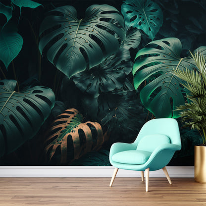Tropical Wallpaper | Monstera Leaf Mural | Green Jungle Peel & Stick Wallpaper, Removable and Renter Friendly by Miami Walls and Decor