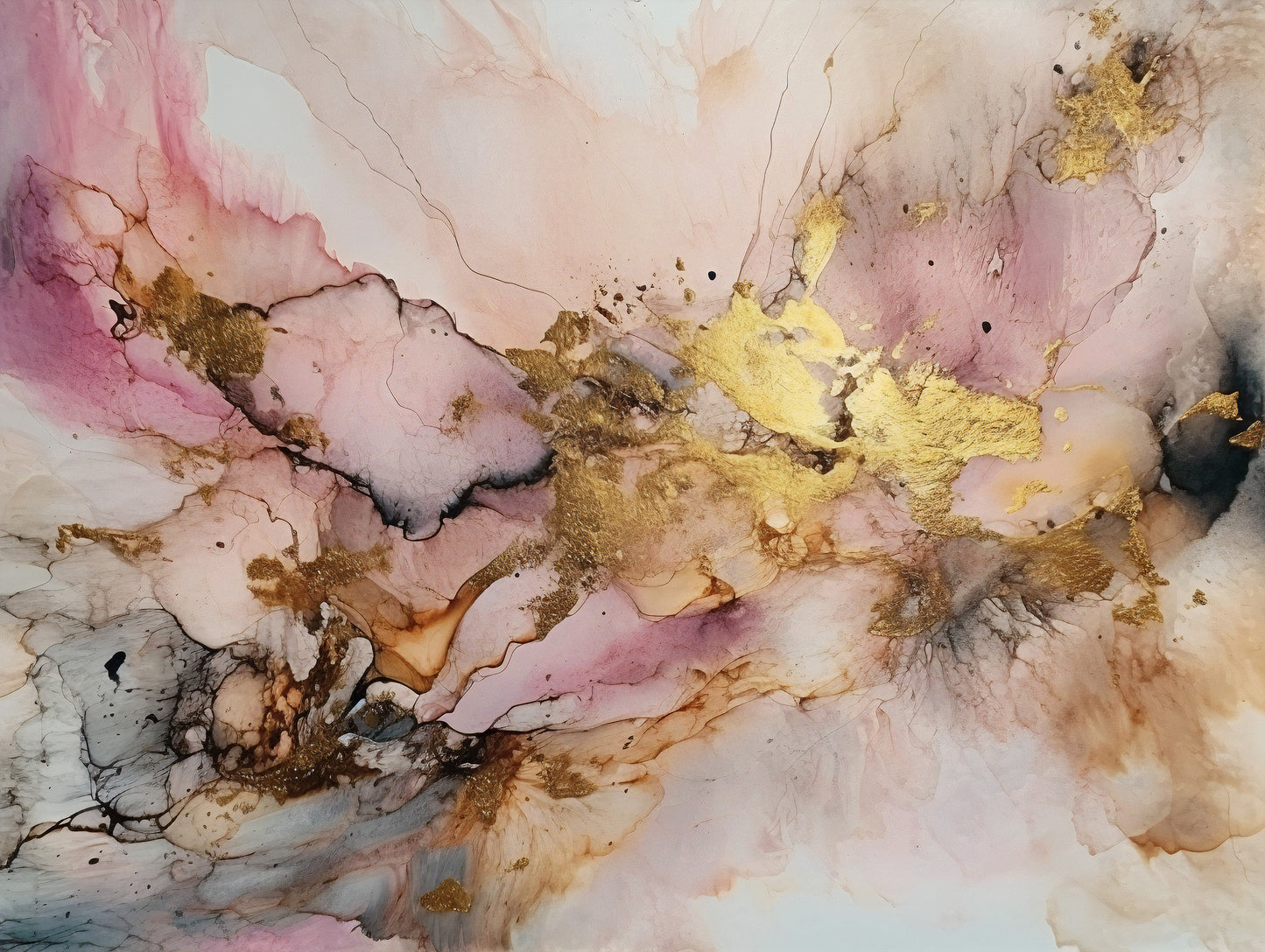 Alcohol Ink Painting Wallpaper | Abstract Watercolor Mural | Pink and Gold Marble, Peel & Stick Wallpaper, Removable Wallpaper Mural