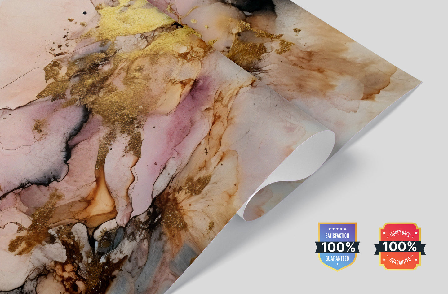 Alcohol Ink Painting Wallpaper | Abstract Watercolor Mural | Pink and Gold Marble, Peel & Stick Wallpaper, Removable Wallpaper Mural