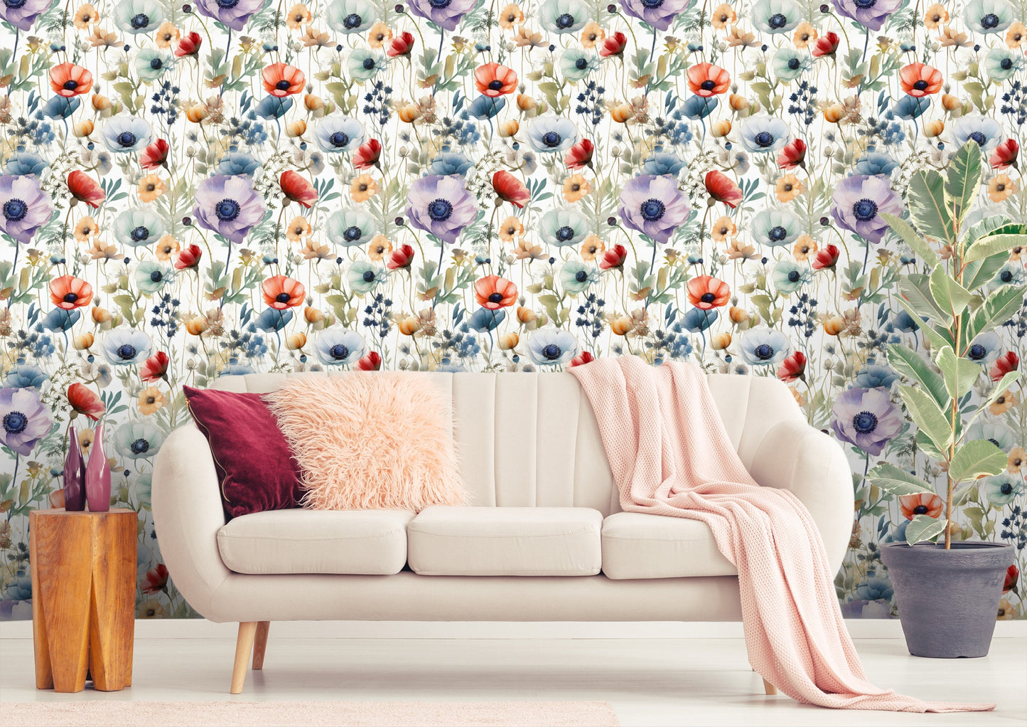 Wild Floral Wallpaper | Watercolor Flowers for kids room by Miami Walls and Decor | Peel & Stick Wallpaper, Removable and Renter Friendly