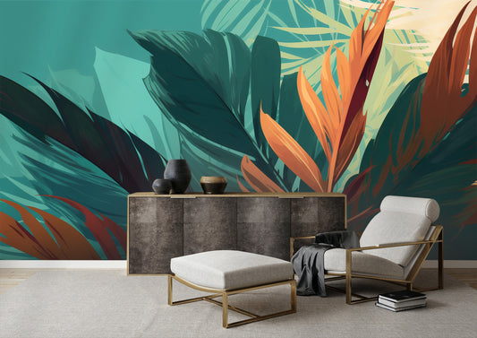 Tropical Leaves Wallpaper | Botanical Wallpapers by Miami Walls and Decor | Peel & Stick Wallpaper, Removable and Renter Friendly