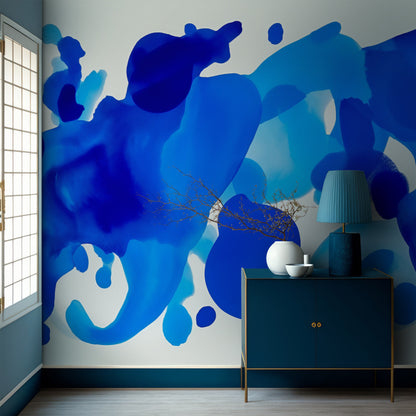 Brush Strokes Mural | Blue Abstract Matisse Wallpaper | Blue Abstract Shape Wallpaper | Blue Abstract Mural | Peel & Stick Blue Mural