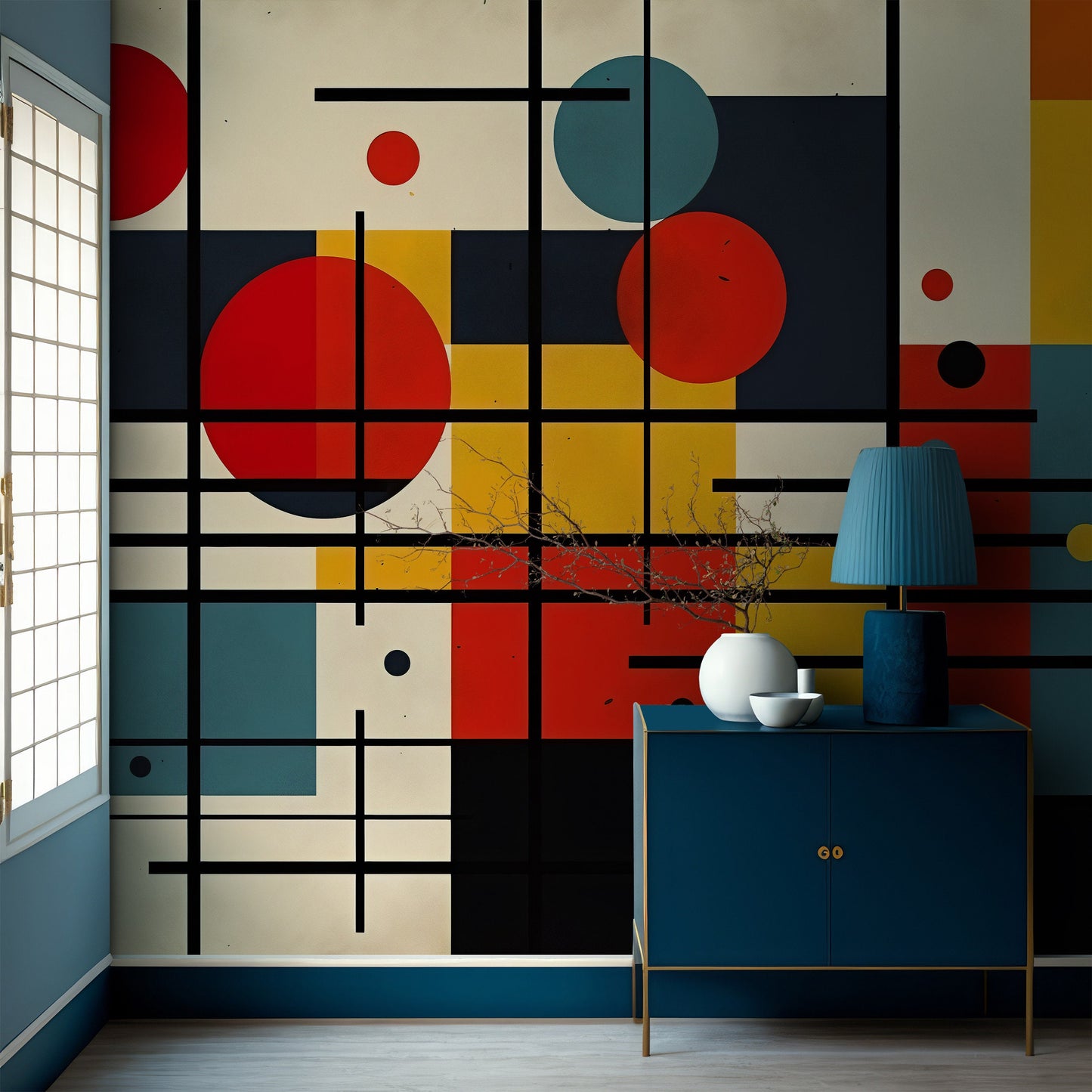 Mondrian Wallpaper | Colourful Geometric Removable Wallpaper | Abstract Art Peel and Stick Wallpaper | Geometrical Colorful Mural | PVC Free