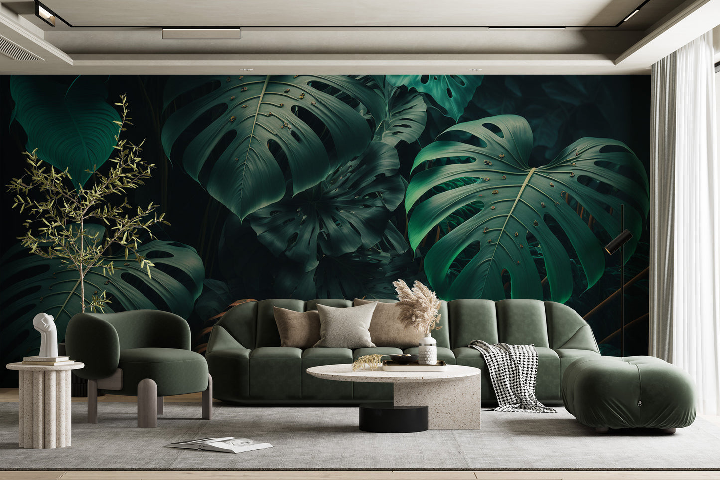 Tropical Wallpaper | Monstera Leaf Mural | Green Jungle Peel & Stick Wallpaper, Removable and Renter Friendly by Miami Walls and Decor