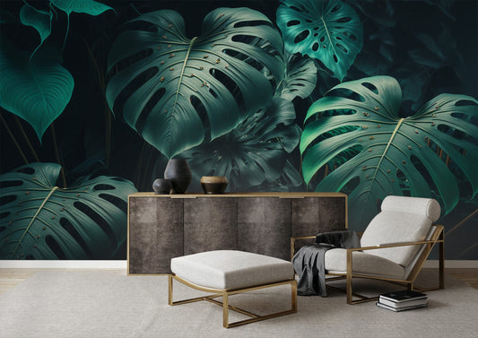 Tropical Wallpaper | Monstera Leaf Mural | Green Jungle Peel & Stick Wallpaper, Removable and Renter Friendly by Miami Walls and Decor