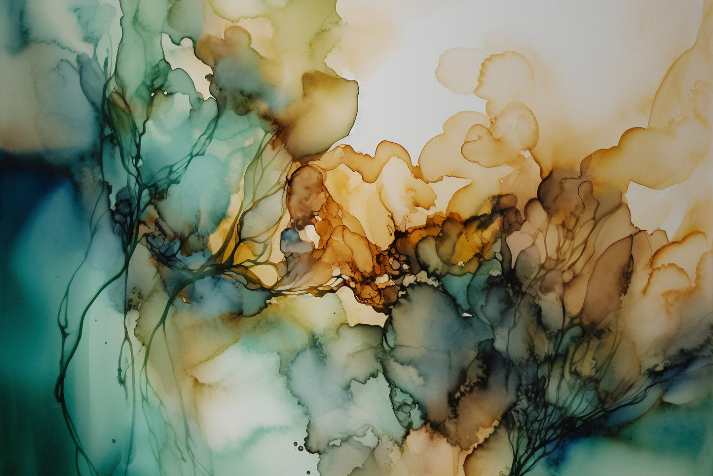 Watercolor Abstract Wallpaper | Alcohol Ink Art | Blue, Gold and Green Pattern, Peel & Stick Wallpaper, Removable and Renter Friendly