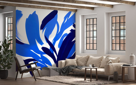 Brush Stroke Peel & Stick Wallpaper | Blue Brush Strokes Mural | Blue Abstract Mural | Brush Stroke Mural | Matisse Abstract Mural