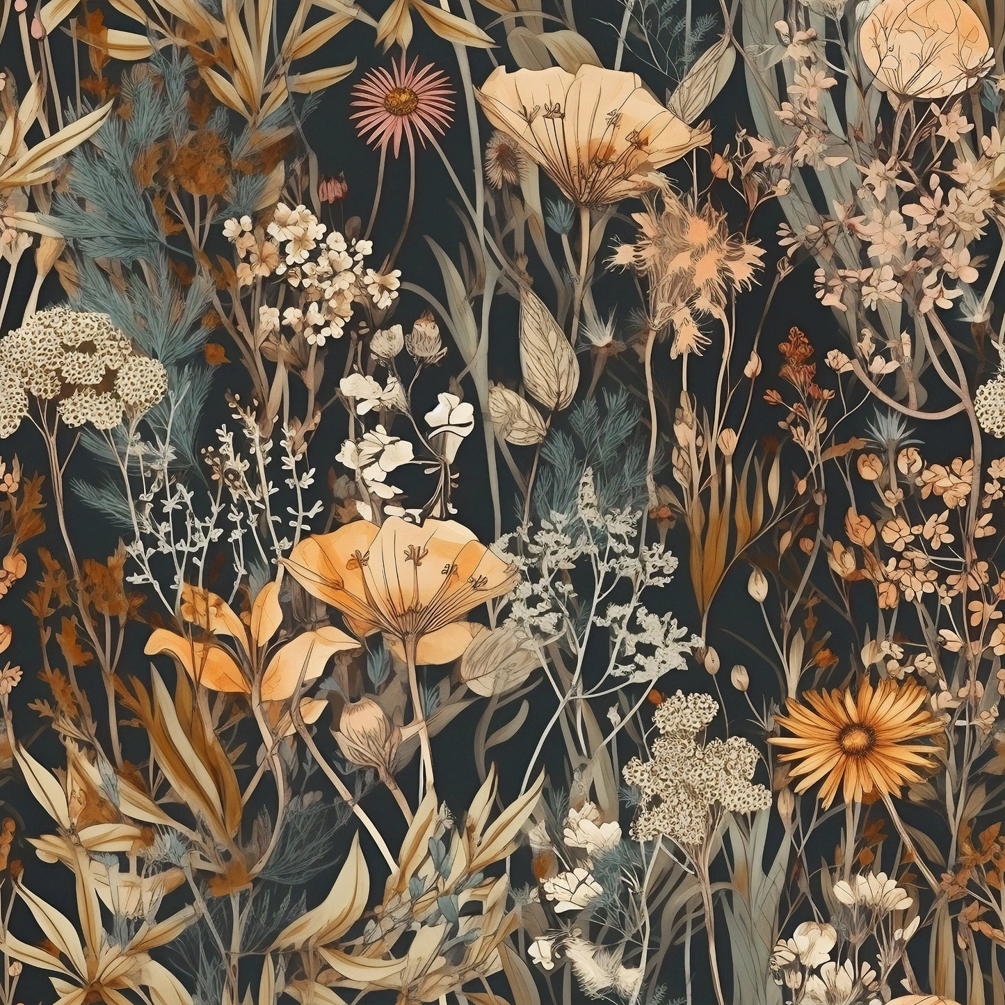 Dark Botanical Wallpaper | Removable Dark Floral Pattern Wallpaper |  Botanical Pattern Wallpaper | Peel & Stick Botanical Wallpaper