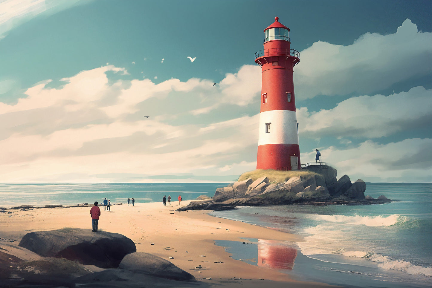 Lighthouse Wallpaper | Seaside Mural | Lighthouse Nautical Mural | Coastal Removable Mural | Beach Wallpaper Peel and Stick | PVC Free Mural