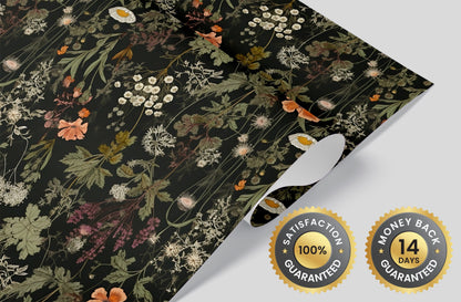 Dark Wildflower Botanic Wallpaper | Dark Floral Pattern Wallpaper | Dark Botanic Removable Wallpaper | Dark Flower Peel and Stick Wallpaper