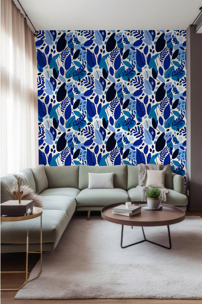Abstract Blue Leaf Wallpaper | Abstract Blue Floral Wallpaper | Abstract Removable Self Adhesive Wallpaper Roll | Peal and Stick Wallpaper