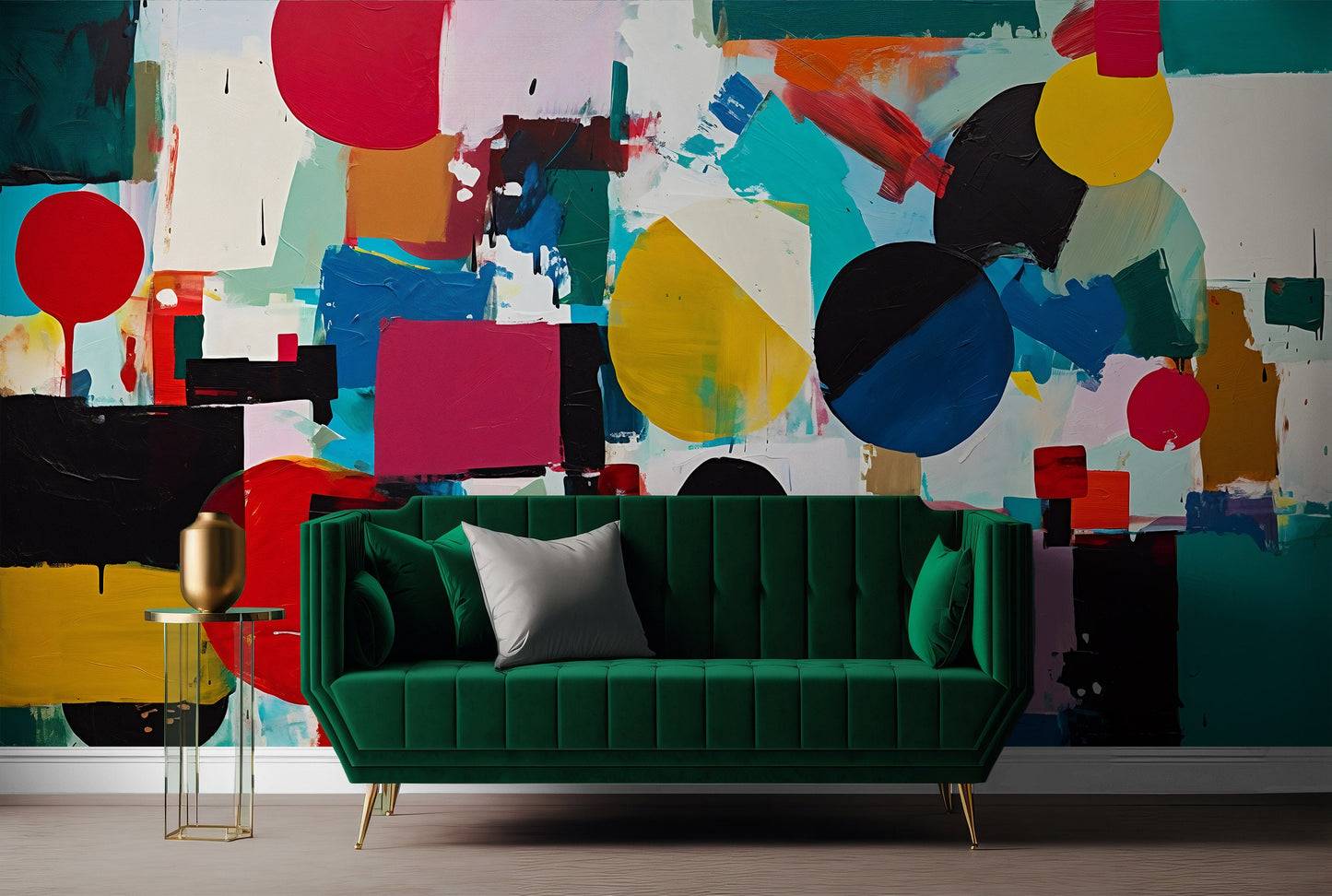 Oil Painting Abstract Mural | Abstract Shapes Peel and Stick Mural | Colourful Abstract Wallpaper for Living Room | Removable Wallpaper