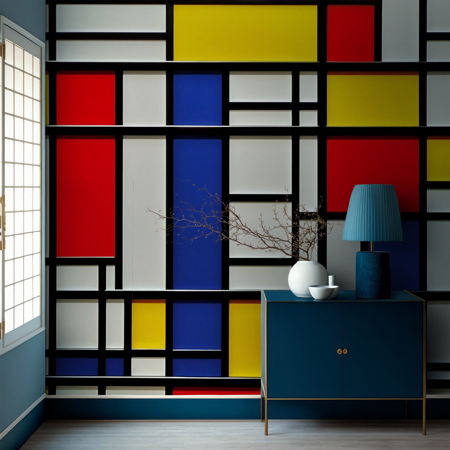 Mondrian Wallpaper | Colourful Geometric Removable Wallpaper | Abstract Art Peel and Stick Wallpaper | Neoplasticism Mural | Eco-friendly
