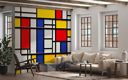 Mondrian Wallpaper | Colourful Geometric Removable Wallpaper | Abstract Art Peel and Stick Wallpaper | Neoplasticism Mural | Eco-friendly