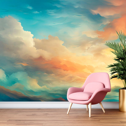 Sunset and Skyline Art - Self-Adhesive Mural